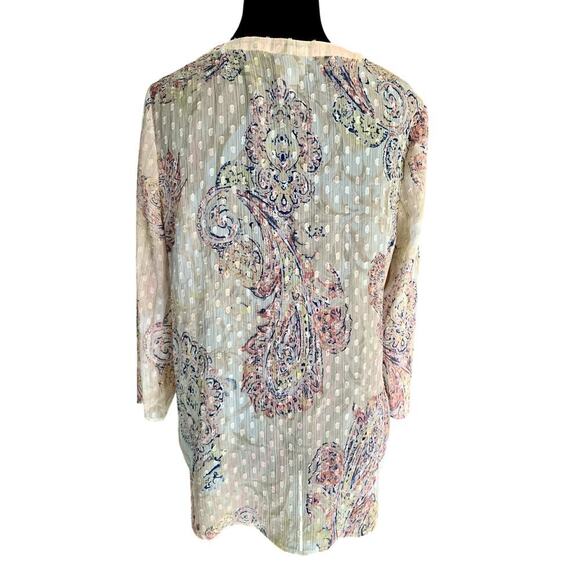 Chico's Sheer Boho Paisley Long Sleeve Tunic Top Pink Blue Size Small/0 Chico's - Picture 5 of 9